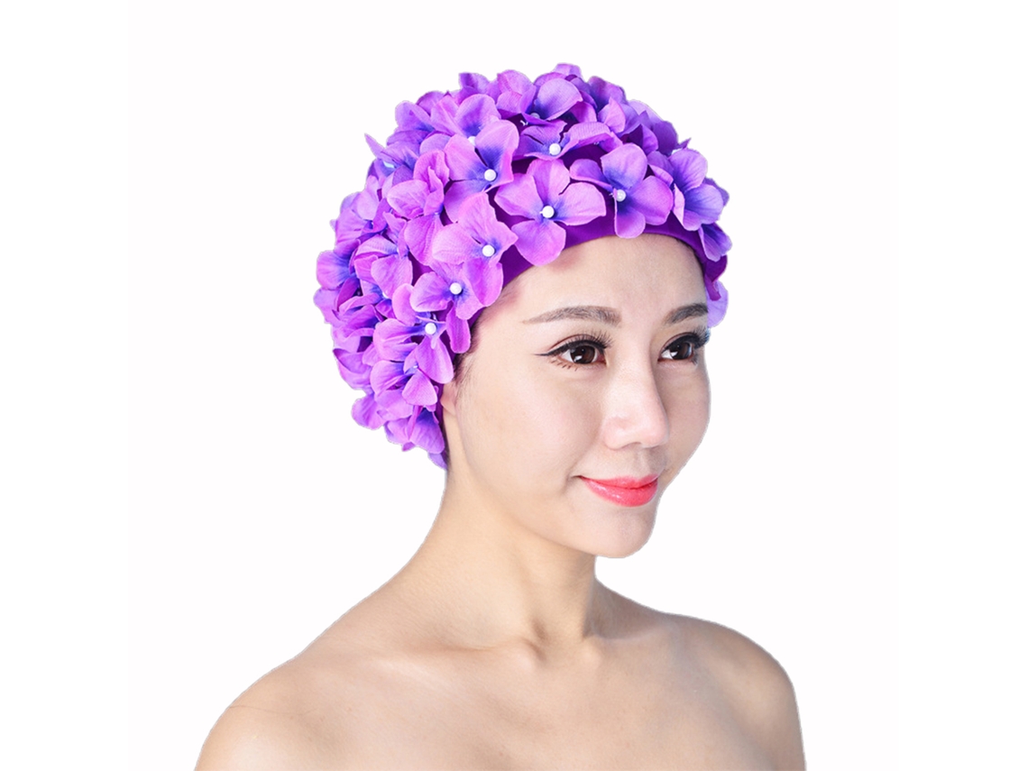 Elegante gorro de ducha con flores 3D para mujer, hecho a mano, con pétalos de flores, estilo retro, para piscina y parque acuático, para cabello corto o largo.