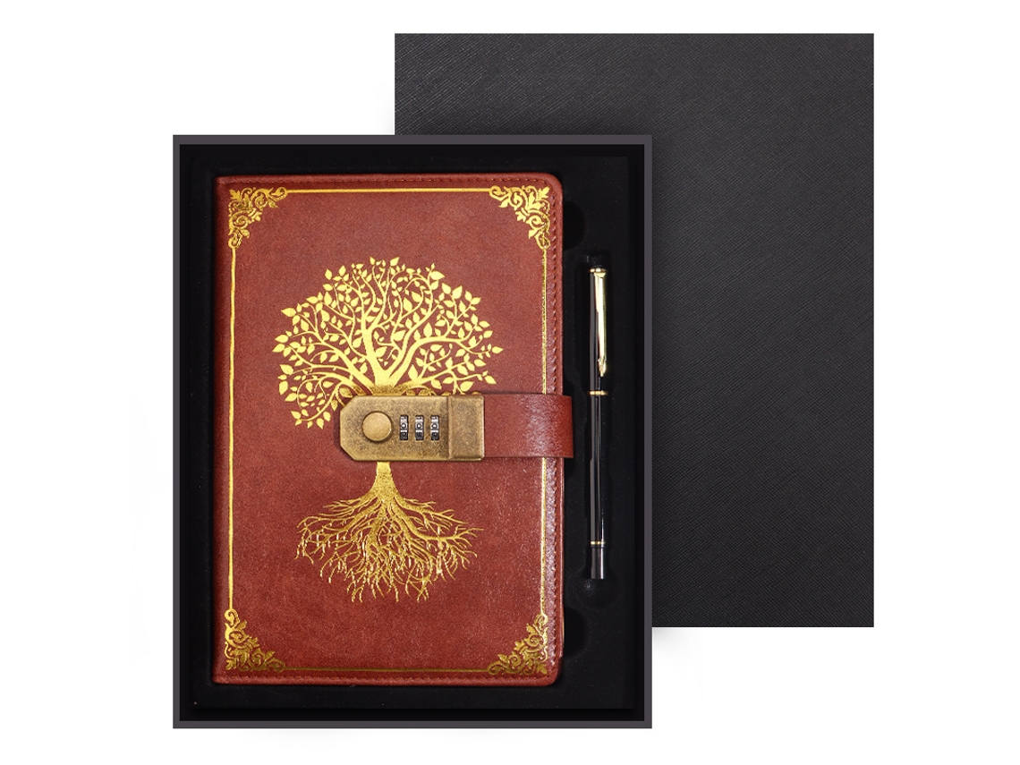 Cuaderno diario A5 Árbol de la Vida con bolígrafo y caja de regalo Eifson