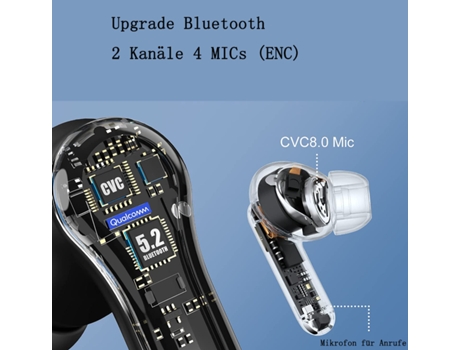 Auriculares internos inalámbricos Bluetooth con 4 micrófonos HD, 100 horas de reproducción, auriculares inalámbricos con control táctil, CVC 8.0, C...