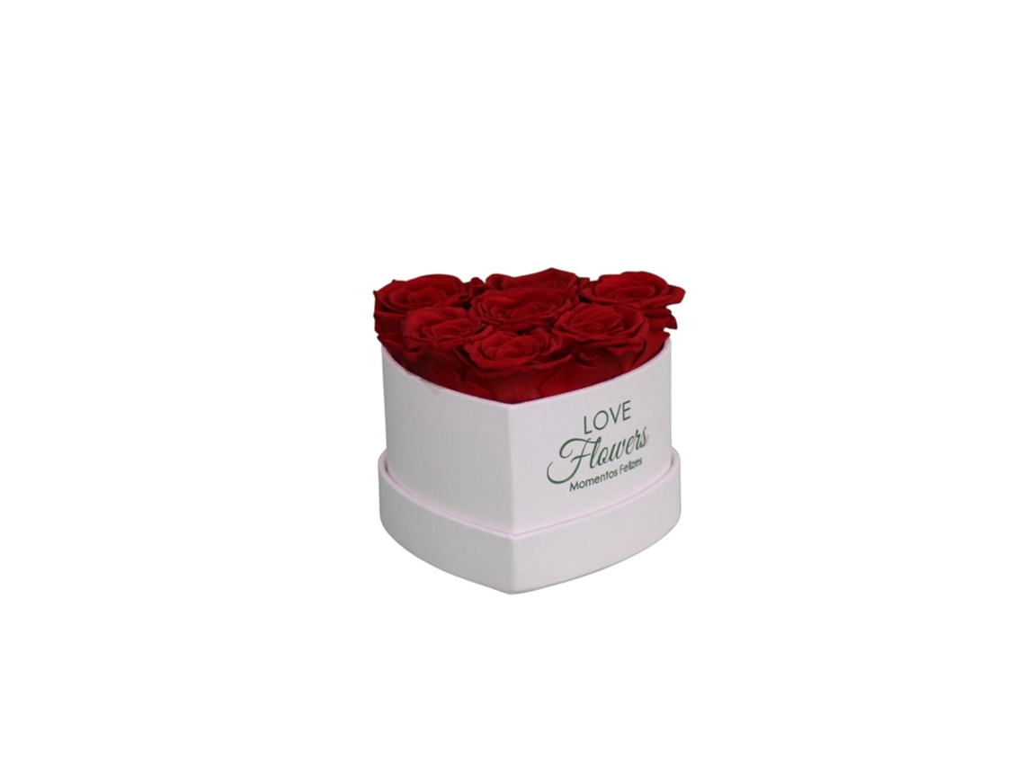 7 rosas rojas preservadas naturales LOVE Flowers en caja de corazón blanca - Colección Heart Rose