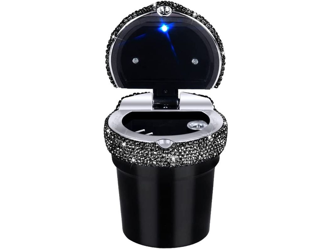 Aspiradora portátil para coche con luz LED azul y cristales brillantes, accesorio para coche para mujeres.