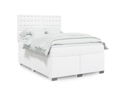 Cama Box Spring Con Colchón Cuero Sintético Blanco 140x190 Cm