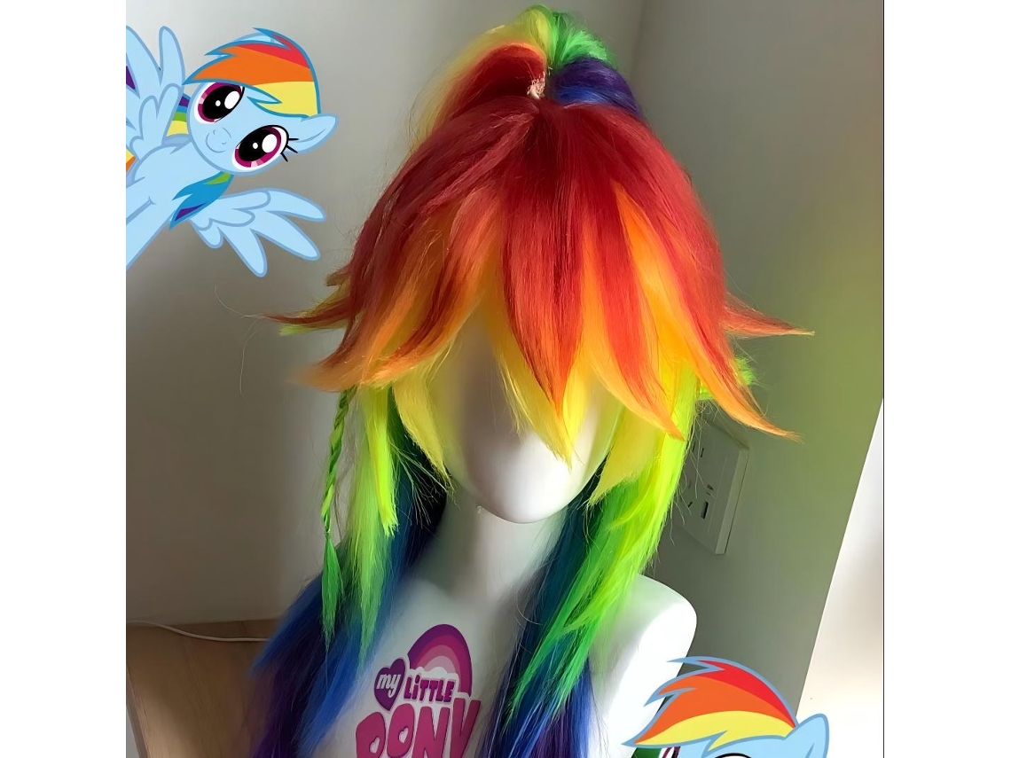 Peluca De Cosplay Rainbow Dash | Cabello Arcoíris Largo, Estilo Auténtico Para Fans De My Little Pony
