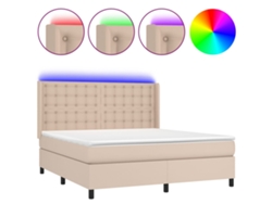 Maison Exclusive - Cama Box Spring Colchón Led Cuero Sintético Capuchino 160x200cm