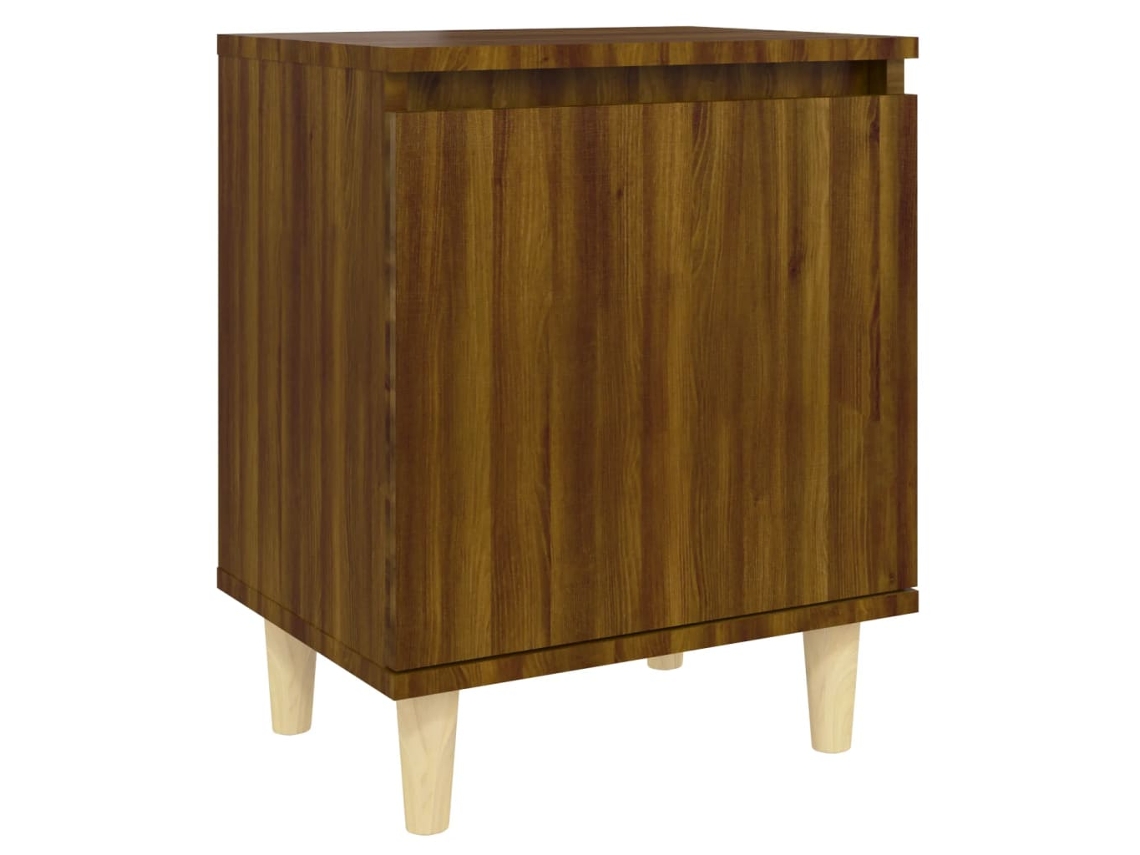 Mesita de Noche Patas de Madera 40X30X50 Cm Roble Marrón