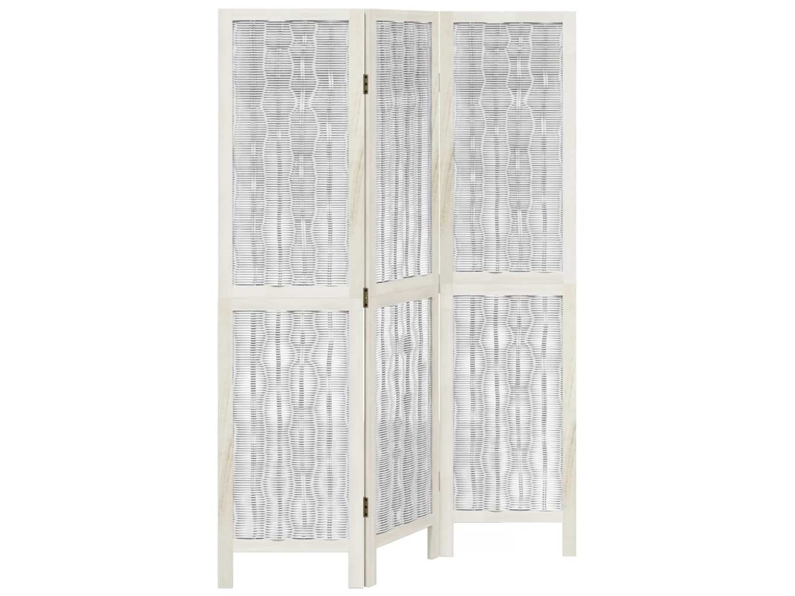 Biombo separador de ambientes, 3 paneles en madera de paulownia y ramas de sauce blanco Dec030749
