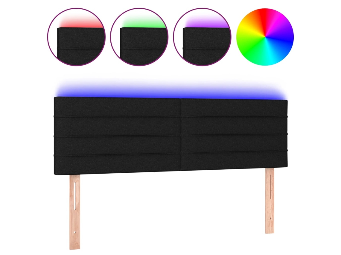 Cabecero de cama SFUSHOS con luces LED, tela, 144x5x78/88 cm, negro