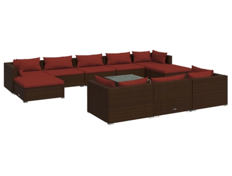 Conjunto 11 muebles de jardín VIDAXL y cojines ratán sintético marrón