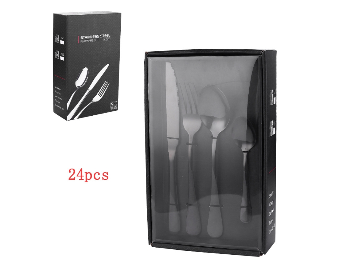 Juego de 16 cubiertos de acero inoxidable negro, estilo occidental, MDUG