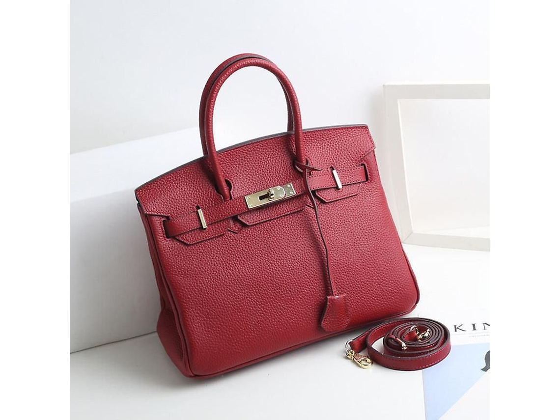 2026-bolso De Cuero De Vaca Primera Capa Para Mujer, Estilo Birkin, Tote, Bandolera, Kelly, Mediano, Lychee Pattern