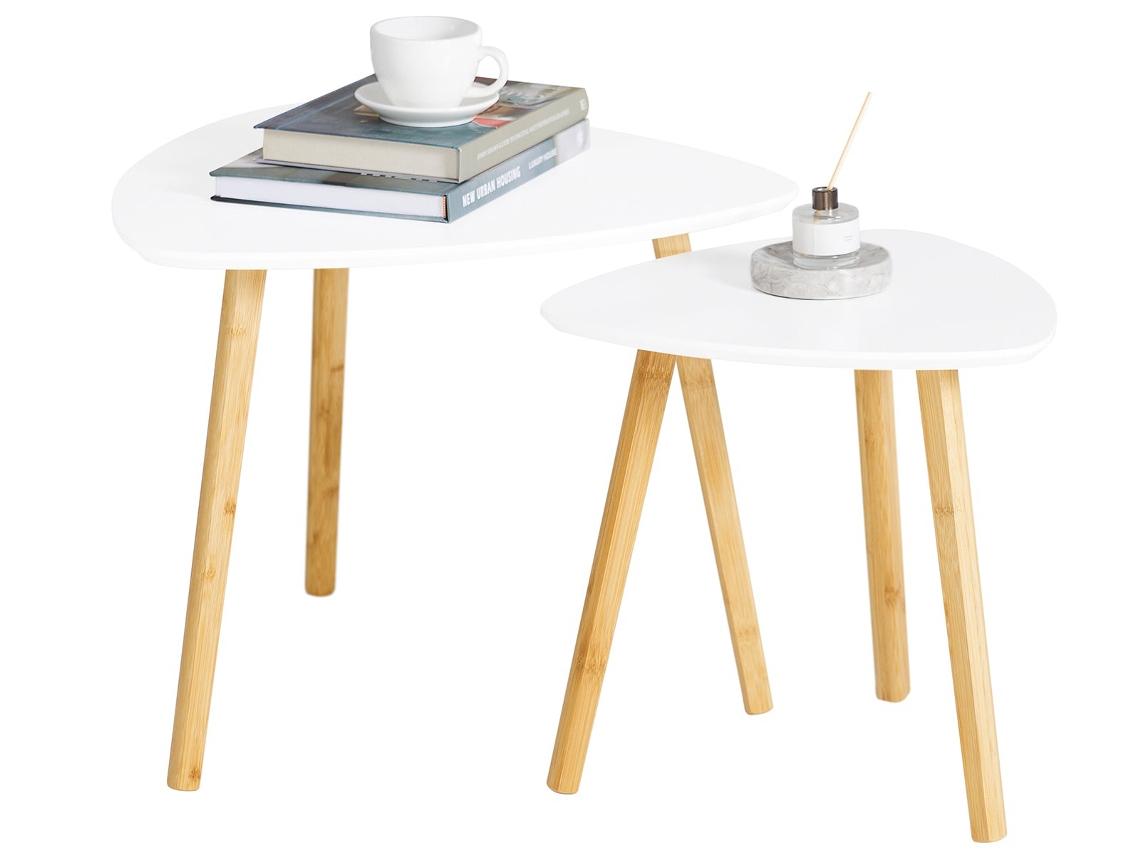 Conjunto 2 Mesas de Centro SOBUY FBT74-W (MDF y Bambú - 52x52x45 cm)