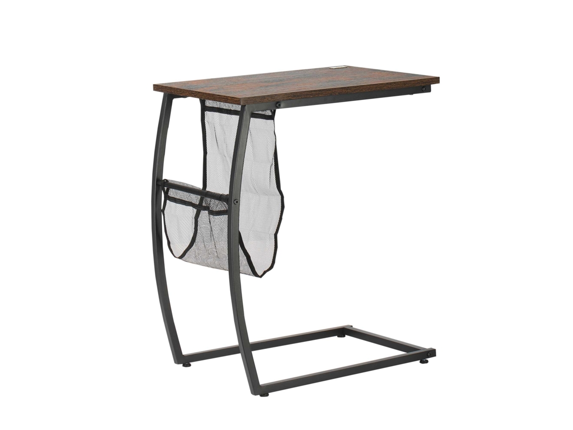 Mesa Auxiliar Para Sofá E Cama Em Forma De C Com Bolso De Armazenamento Mesa Lateral De Estilo Industrial 53x35x64.5cm Marrom Rústico