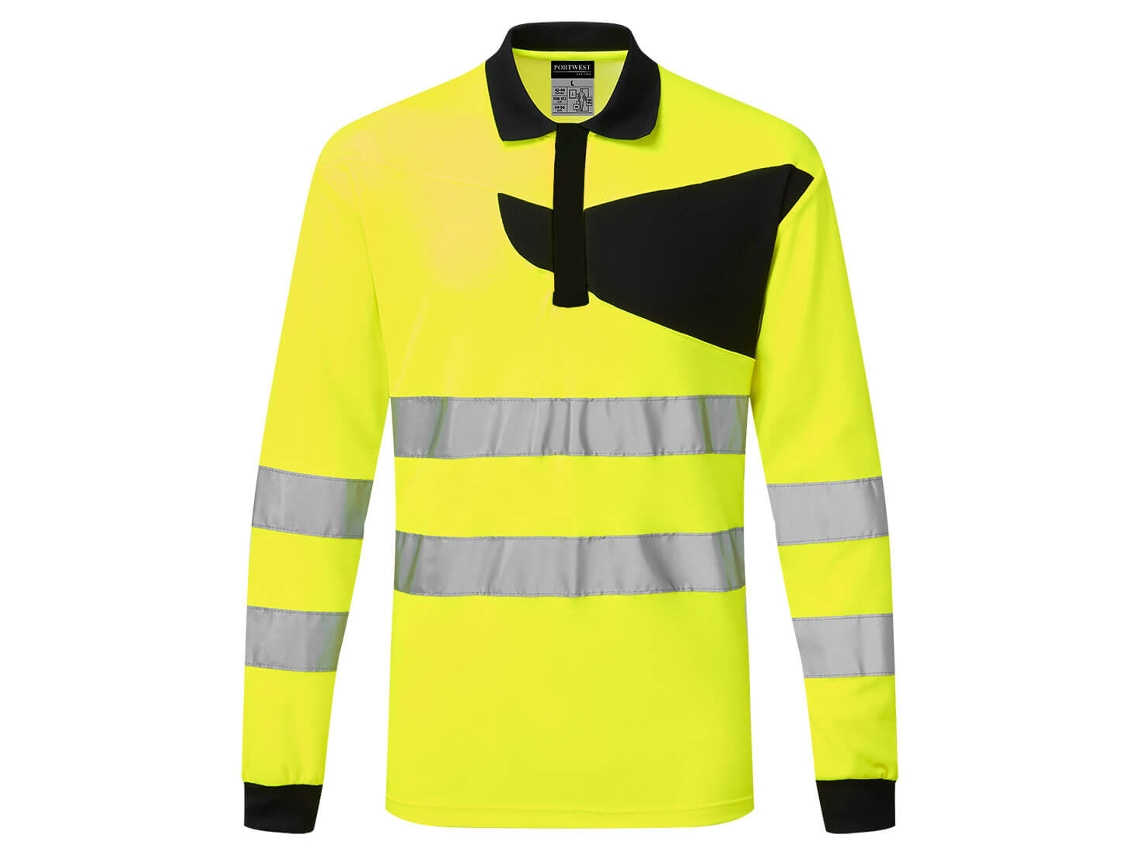 Polo Portwest Pw2 Hi Vis Manga Larga / Naranja Negro / S