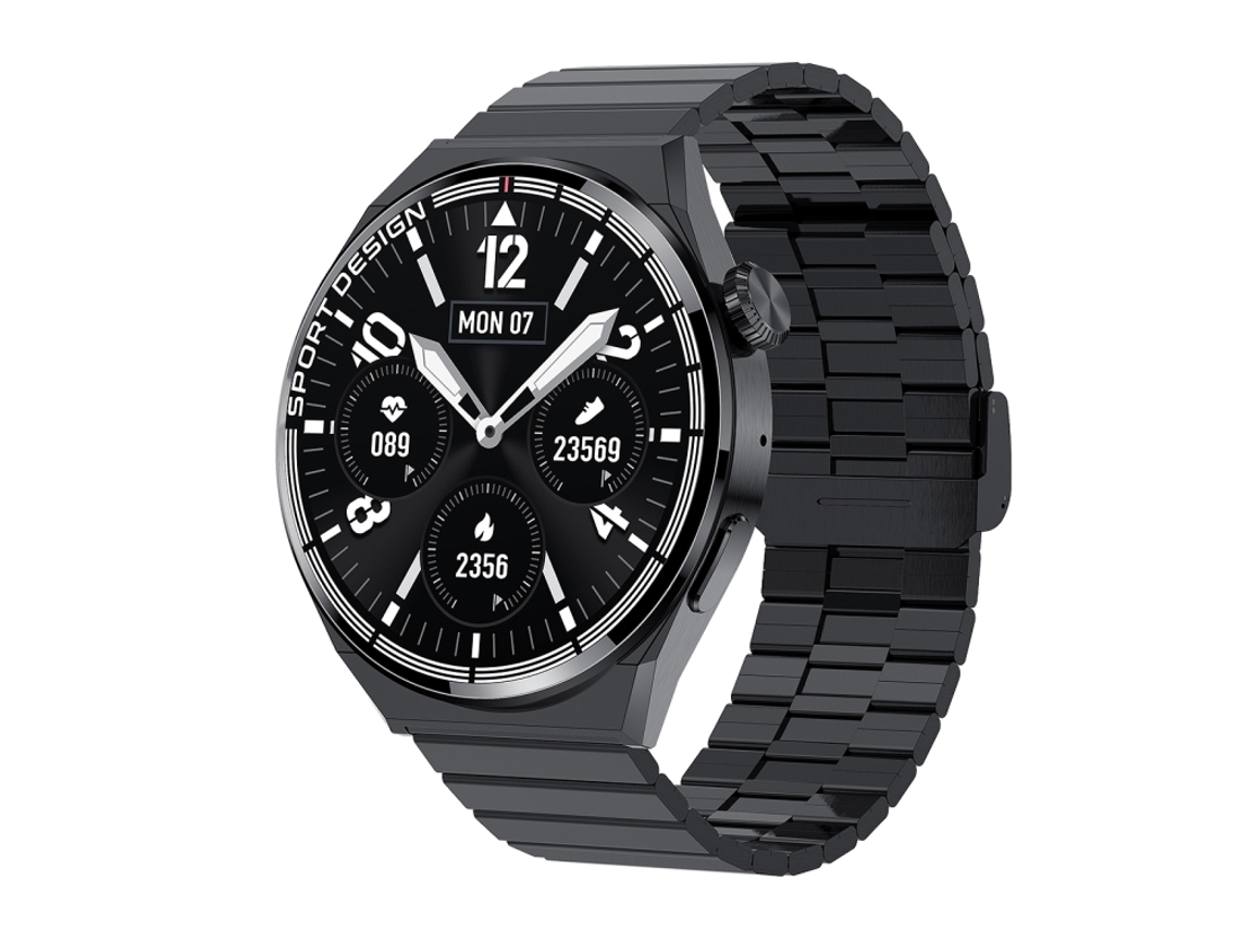 Reloj inteligente de 1,60 pulgadas con caja negra, correa de acero estilo bambú y clasificación IP68, compatible con llamadas Bluetooth. (negro)
