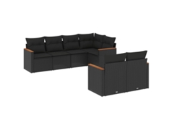 Conjunto 7 de comedor de jardín VIDAXL y cojines ratán sintético negro