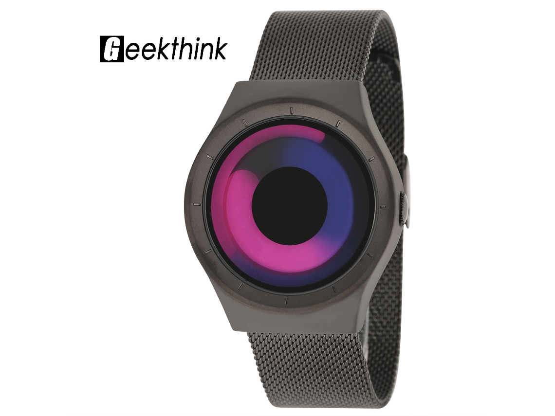 Reloj De Pulsera Geekthink, Cuarzo, Acero Inoxidable, Cadena, Negro Y Rojo, Sin Manecillas.