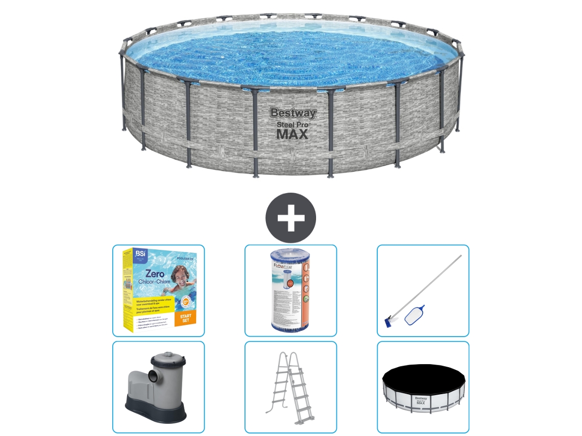 Piscina BESTWAY Round Steel Pro MAX - Estampado Piedra - 549 x 122 - Incluye Bomba - Escalera - Cobertor Accesorios CB36