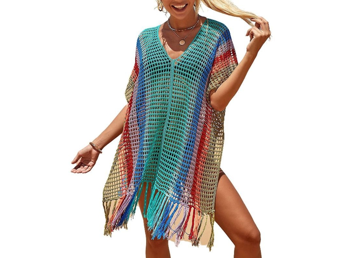 2026-camiseta De Playa Para Mujer Con Mangas De Encaje Bohemio Bikini Cover Up Net Talla M L Xl