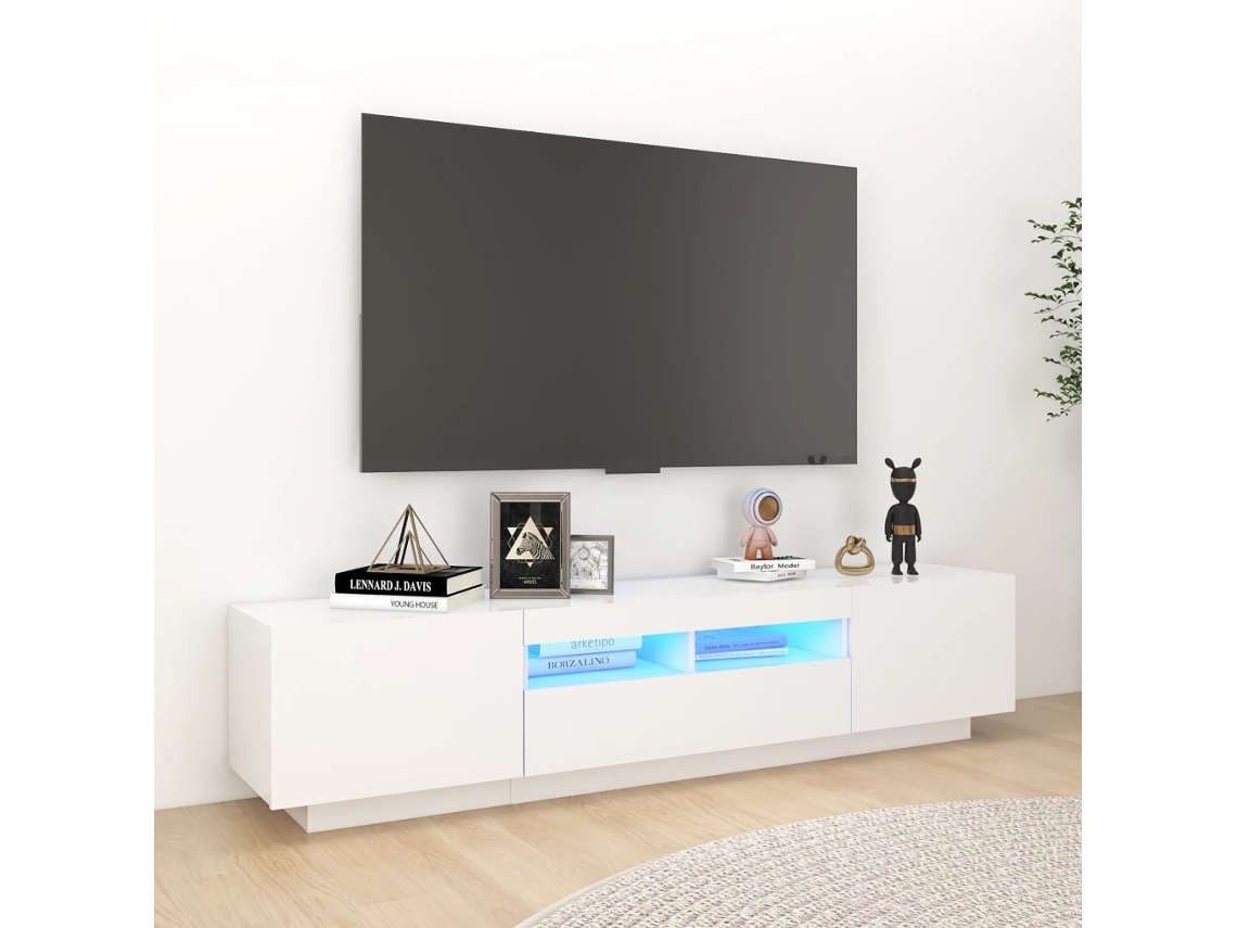 Mueble de Armario Tv con Luces Led 180X35X40 Cm Blanco