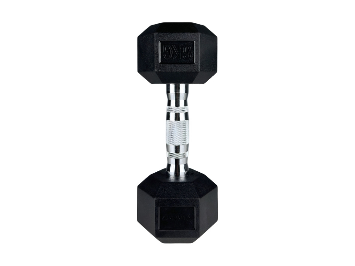 Mancuerna Hexagonal 6kg – About Fit – Musculación, Entrenamiento Funcional, Goma Antideslizante – Negro