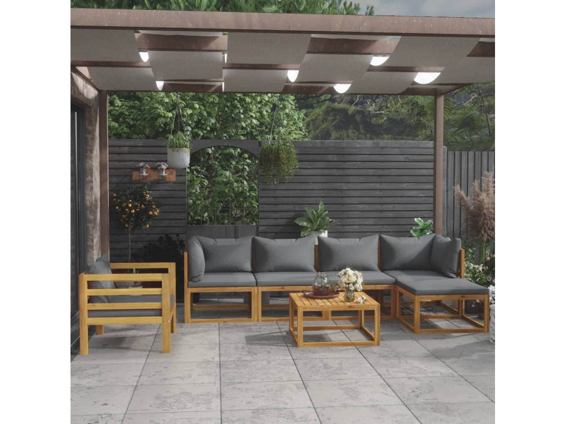 Conjunto de salón de jardín de 7 piezas con cojines de madera maciza de acacia, Dkd Home Decor