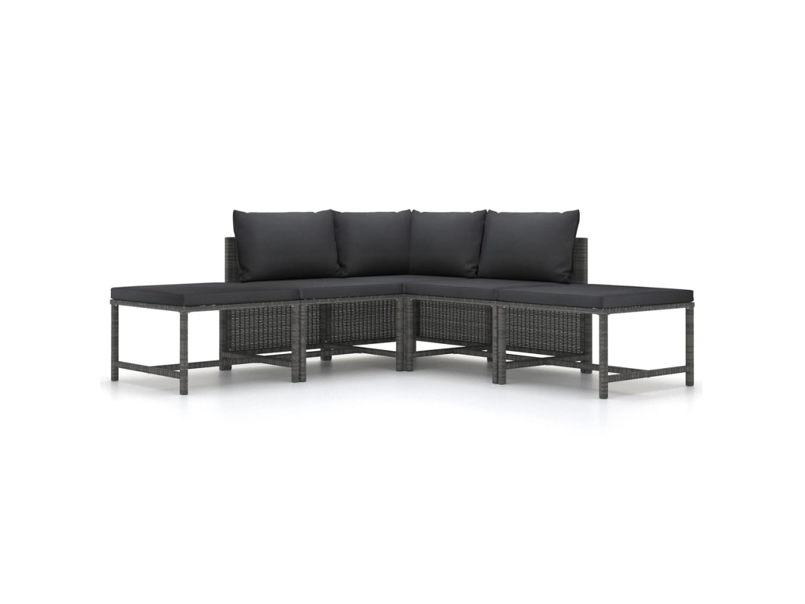 Conjunto de sofá de jardín de 5 piezas con cojines de ratán gris Lovely Home