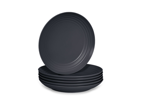 Juego de 6 Platos Plastic Forte Classic Llanos 20 cm Reutilizables. Ideal Fiestas. Grafito