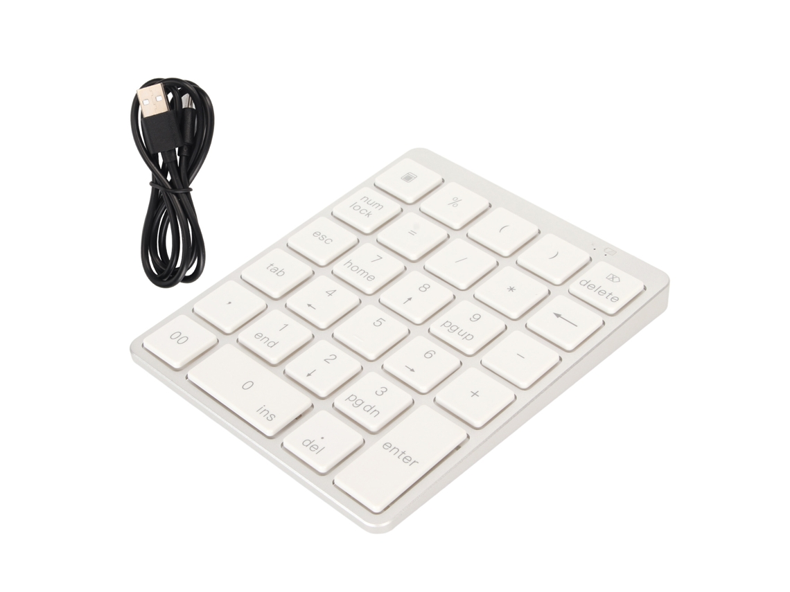 Teclado Numérico Con Cable Usb Mini, 28 Teclas, Portátil, Aleación De Aluminio, Blanco/plateado, Recargable.