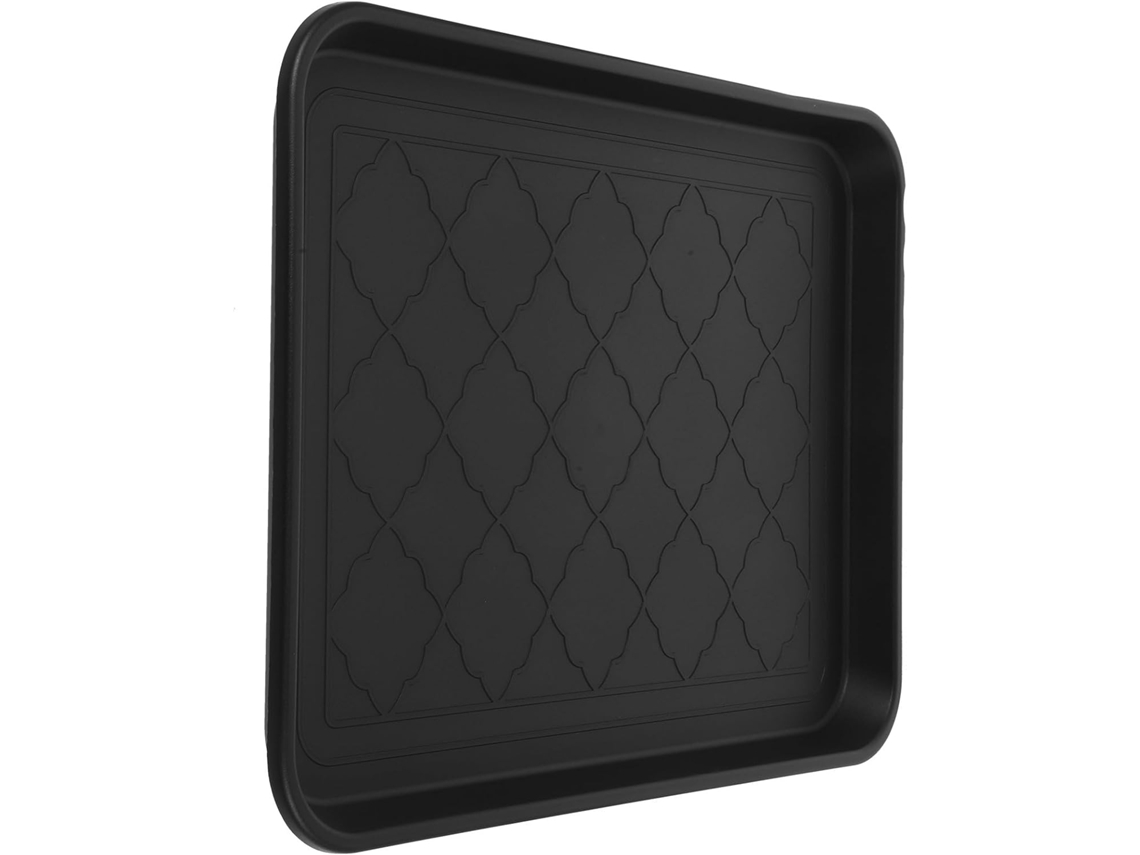 Bandeja para zapatos de plástico negro de 42x32x3 cm. Resistente, práctica y duradera. Ideal para la entrada o el lavadero. Ligera. GOKOCO