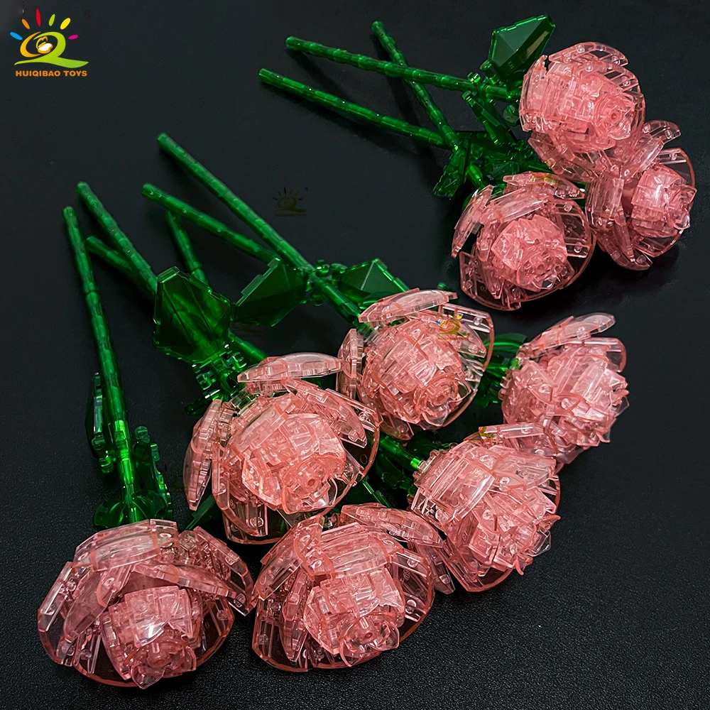 (9 Rosas Cor-de-rosa) Conjunto De Blocos De Montar Moc Para Buquê Preservado, Modelo De Rosas, Faça Você Mesmo.