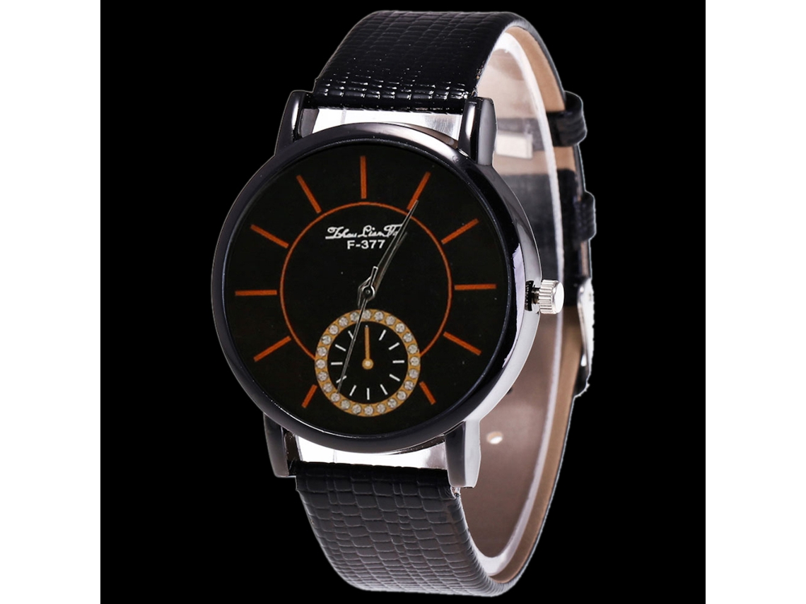 Reloj De Cuarzo De Pareja Con Correa De Cuero Pu Dial Redondo Simple Casual Zhoulianfa Negro