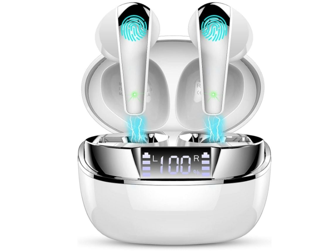 YEMAESRE Auriculares Sin LED Carga Rápida Impermeable Bluetooth Tela Blanco