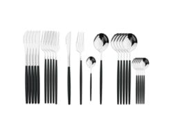 (negro Y Plateado) Juego De Cubiertos De Acero Inoxidable De 24 Piezas, Que Incluye Cuchillo, Cuchara Y Tenedor.