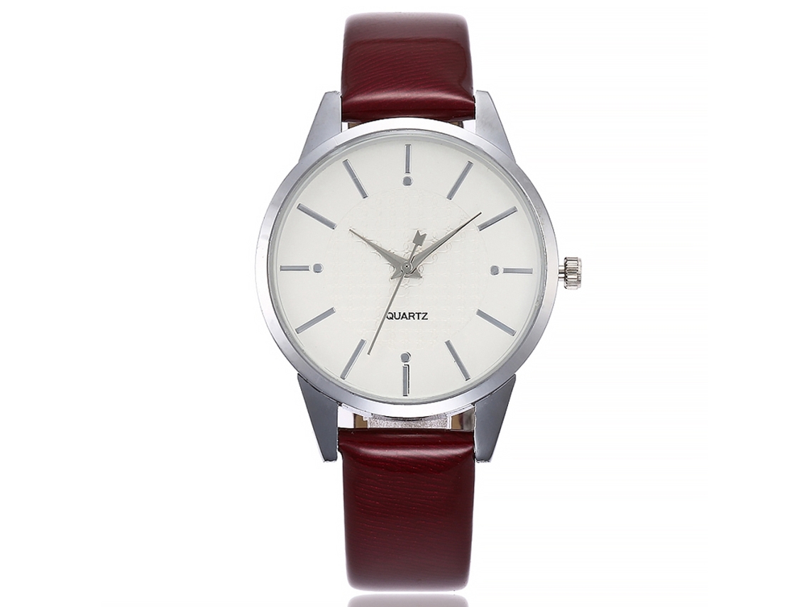Reloj De Pulsera Vansvar Para Mujer, De Piel Sintética Con Movimiento De Cuarzo, Estilo Moderno, Color Rojo.