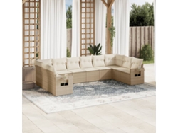 Conjunto de sofá de jardín de 10 piezas con cojines, mimbre sintético beige, Dkd Home Decor