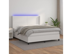 Cama Box Spring Colchón Y Led Cuero Sintético Blanco 160x200 Cm