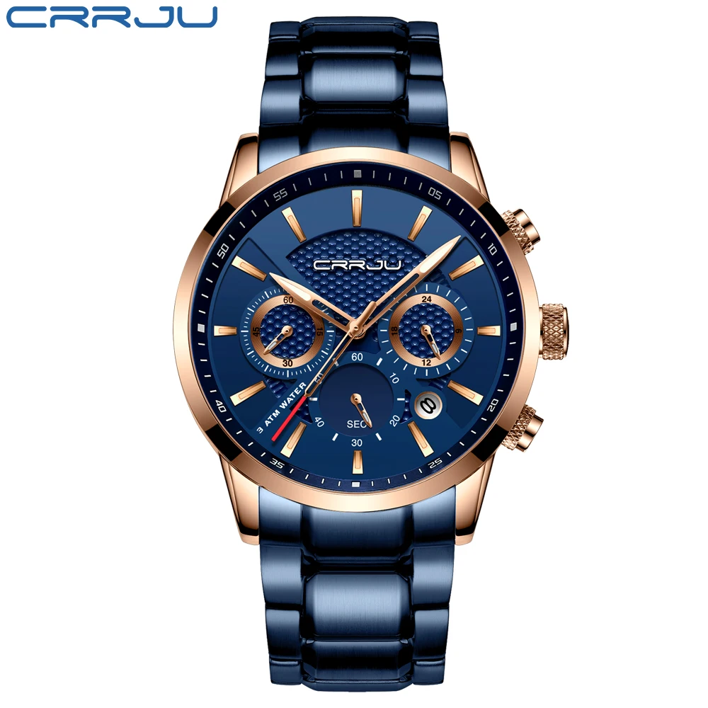 Reloj militar cronógrafo resistente al agua para hombre (azul) en acero inoxidable