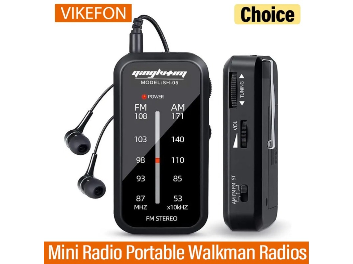 Mini radio portátil Walkman AM/FM, sonido estéreo, funciona con pilas AAA, incluye auriculares, ideal para senderismo y rutas de senderismo. Viewleaf