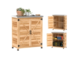Caseta De Jardín De Madera, 79x43x92 Cm, Techo De Acero, 2 Puertas, Espacio Para Guardar Herramientas.