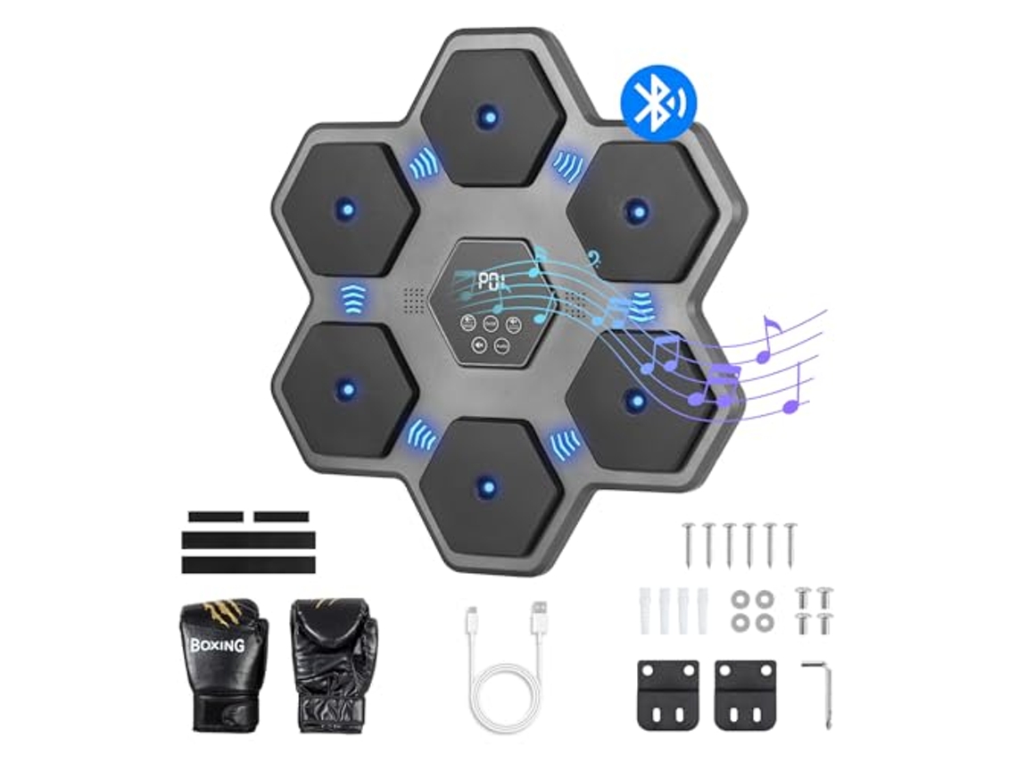 Todeco Music Boxing Machine Adulto Y Niños, 9 Modos De Velocidad Boxeador Musical Con Guantes De Boxeo, Bluetooth Y Recuento Inteligente, Hexagonal