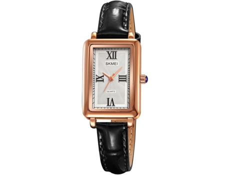 VEANXIN Reloj cuadrado con correa de cuero para mujer-Oro negro