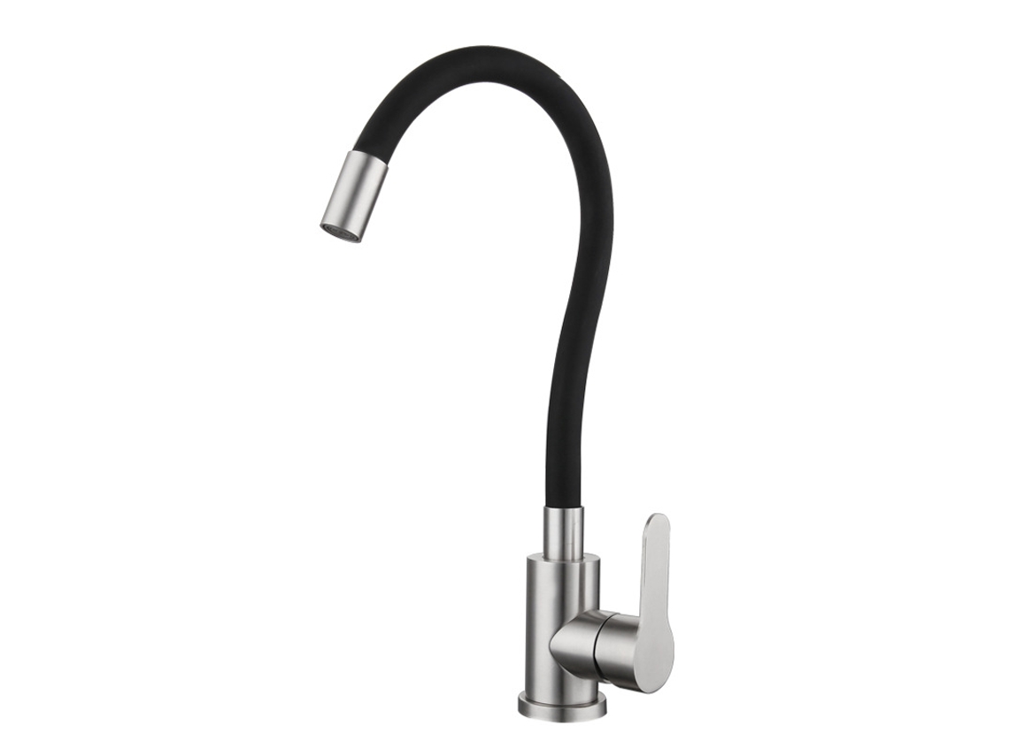 Grifo Monomando Flexible De Caño Alto Para Agua Fría Y Caliente En Latón Cromado Y Negro.