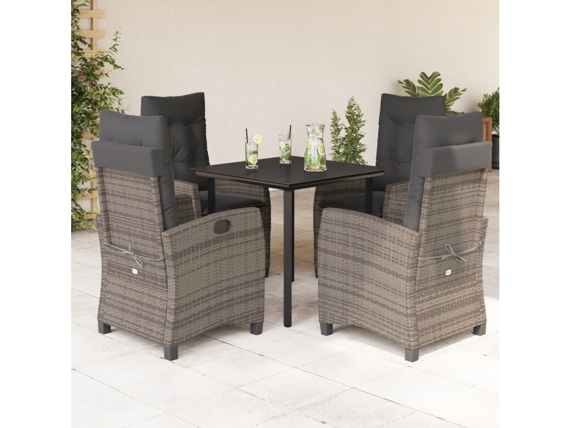 Juego de comedor de jardín de 5 piezas DKD Home Decor con cojines de mimbre gris