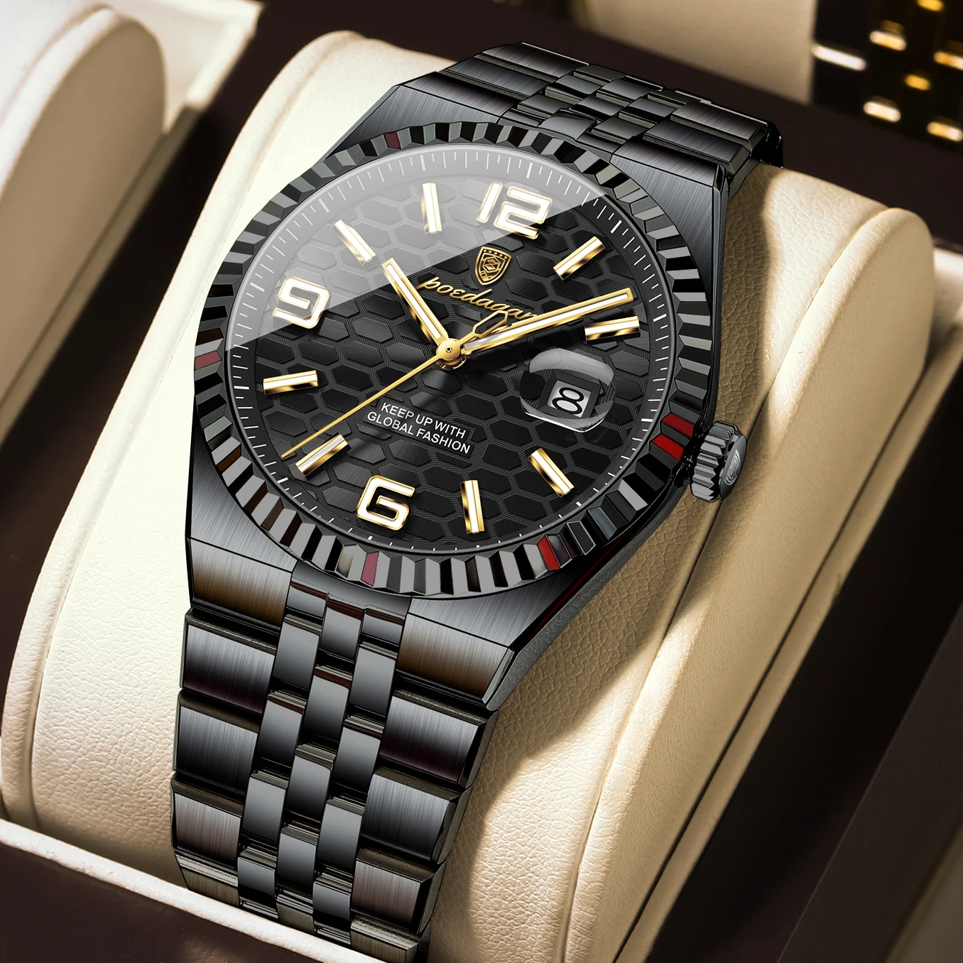 Reloj De Cuarzo Para Hombre (totalmente Negro) De Acero Inoxidable, Resistente Al Agua, Luminoso, Con Indicador De Fecha.