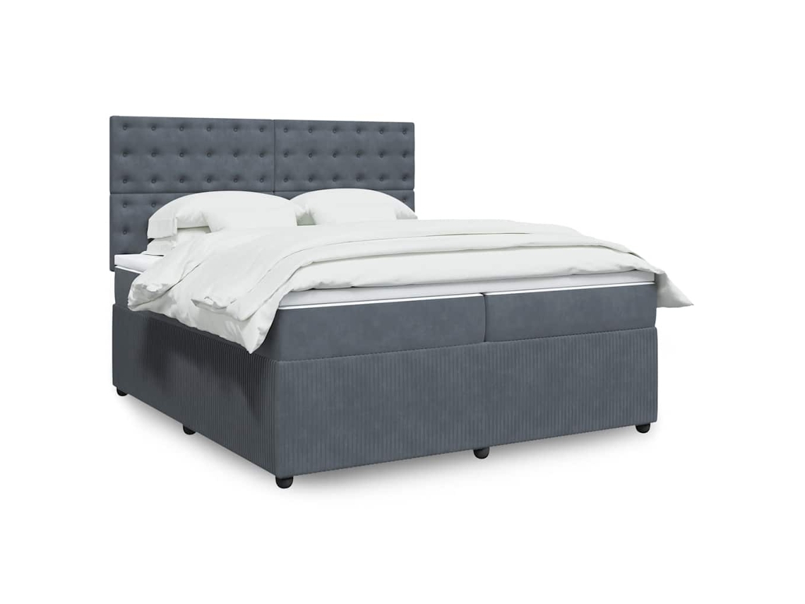 Cama Box Spring Con Colchón Terciopelo Gris Oscuro 200x200 Cm