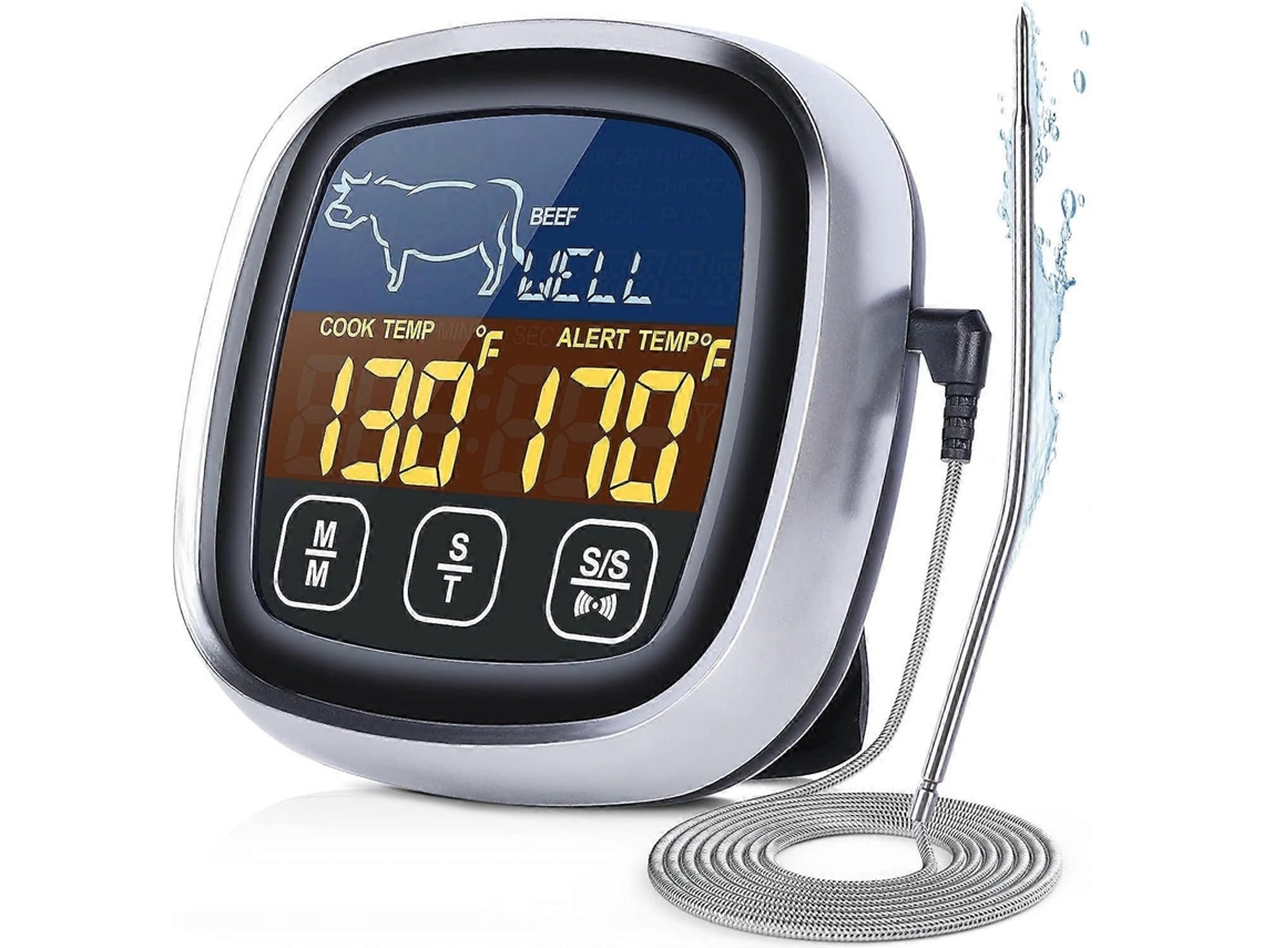 Termómetro para carne con sonda larga, pantalla LCD táctil grande digital, temporizador de cocción, para parrilla GOKOCO