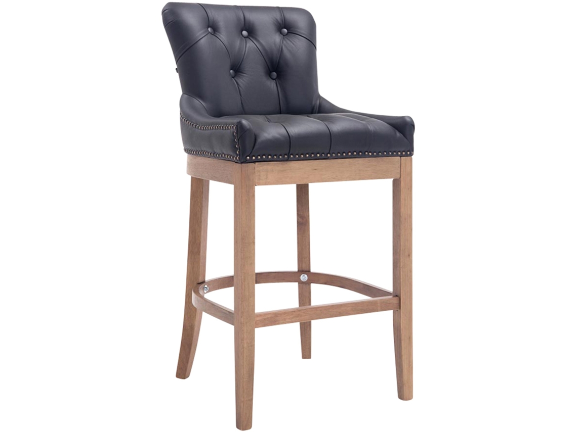Taburete de bar X1. Diseño retro y cómodo. Asiento tapizado en piel auténtica negra. Patas de madera clara. 10_0005057