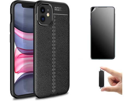 Kit Carcasa y Protector iPhone12 Ultimatte, Rugged Leather y Soporte Magnético Negro