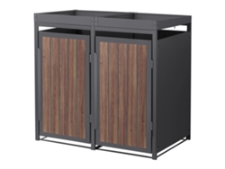 Cobertizo Ml-design Para 2 Cubos De Basura 240l Acero Antracita Roble Oscuro Con Macetero