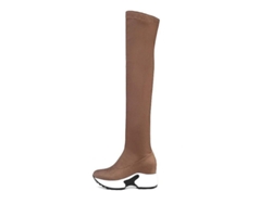 2026-botas De Mujer Con Punta Redonda Y Tacon Wedge De 9 Cm, Alto Sobre La Rodilla, Material Elástico Invierno